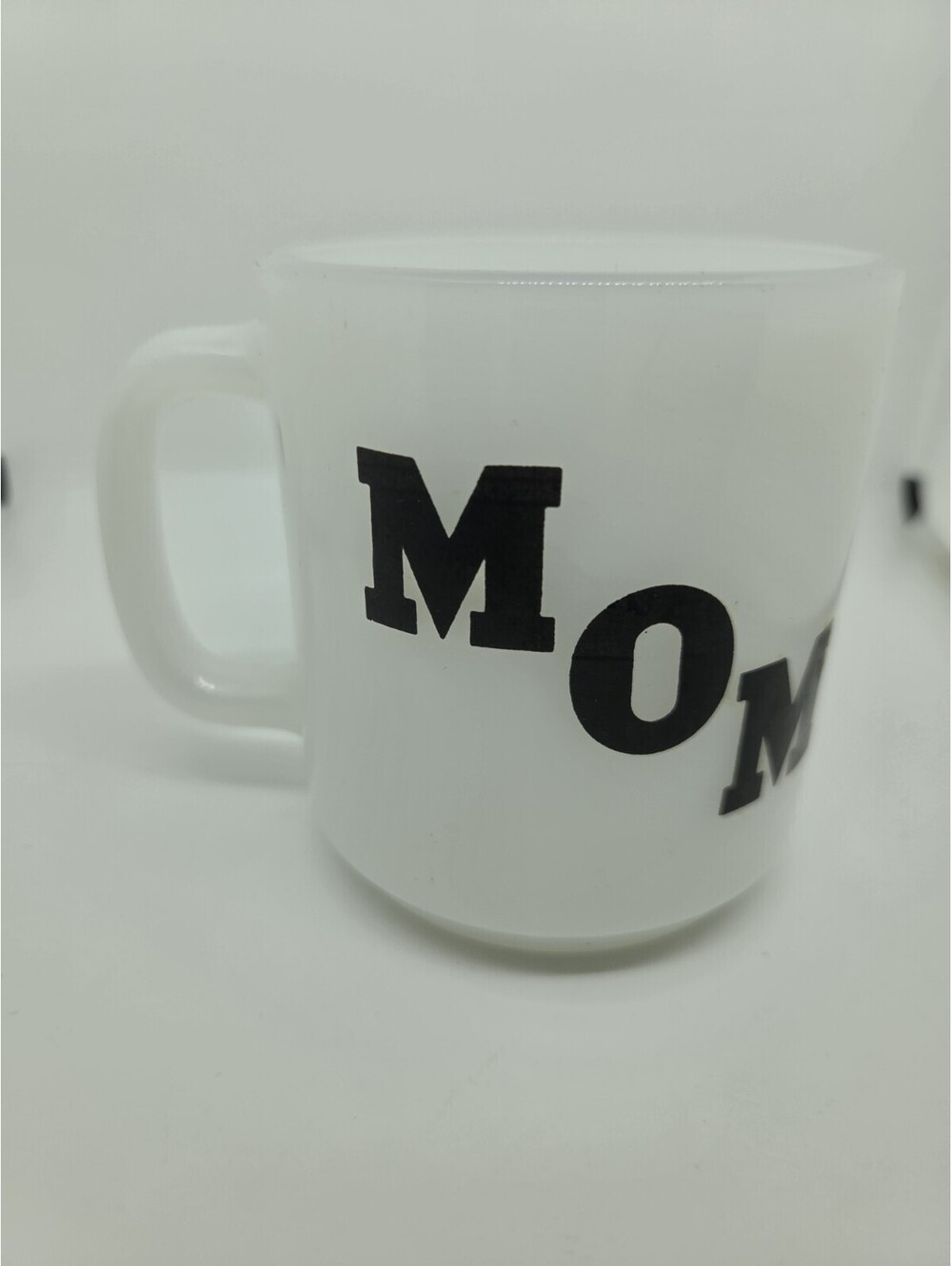 Vintage Glasbake MOM Milk Glass Mug Jeannette Heat Resistant Mother Sentiment